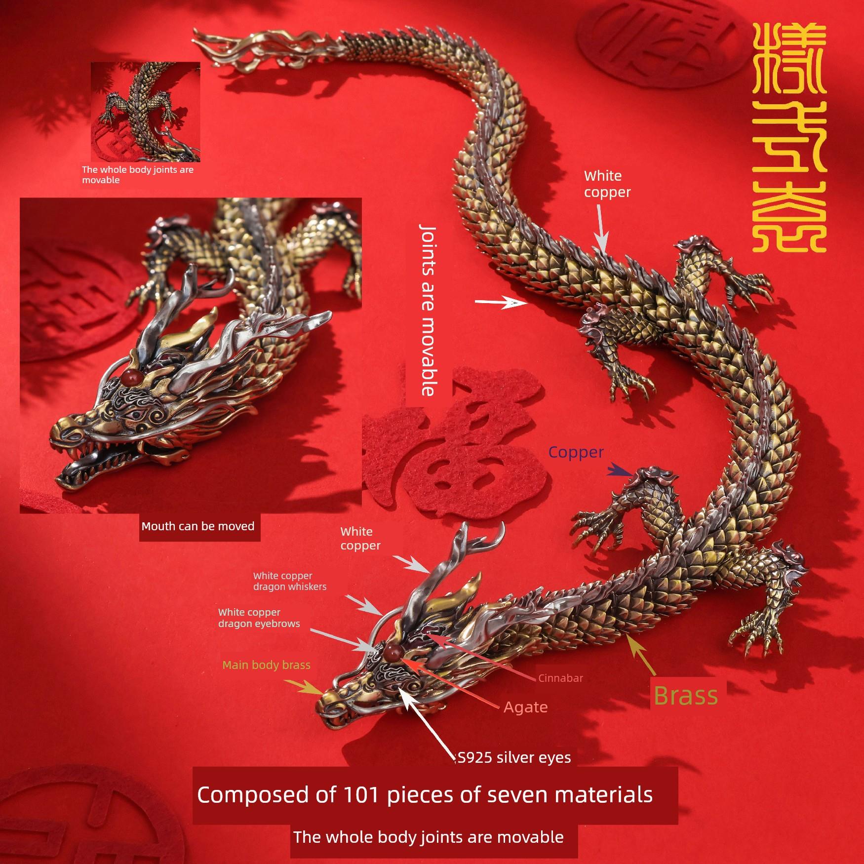 样式袁纯黄铜金龙招财摆件手把件神龙摆件古玩生肖铜龙收藏书柜