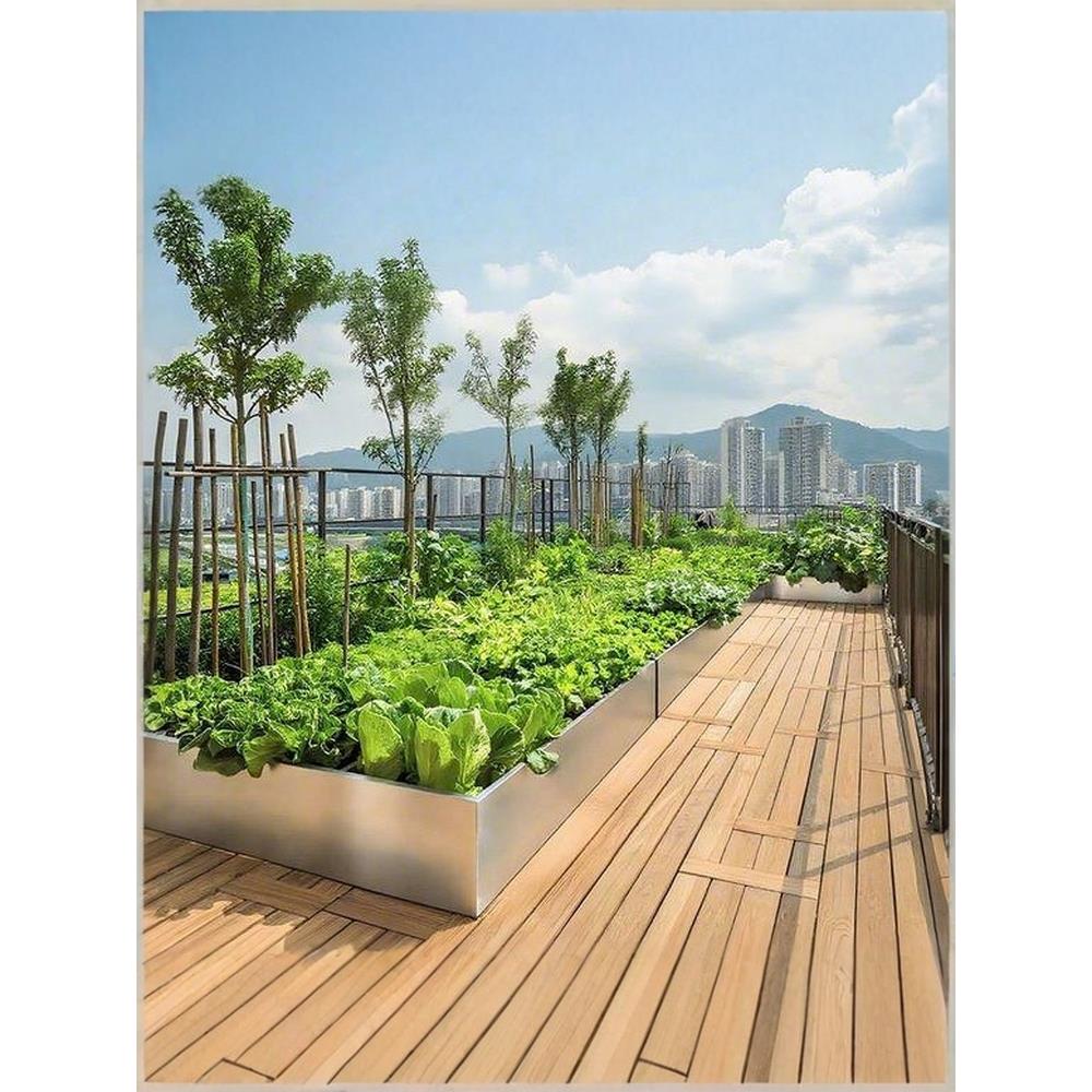 不锈钢种菜专用箱阳台屋顶花园正方形花盆花槽金属种植箱铁艺花箱