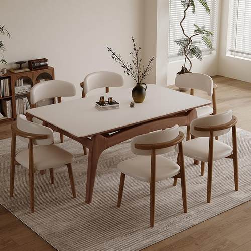 实木岩板餐桌椅家用2024新款轻奢高级感桌子客厅小户型长方形饭桌