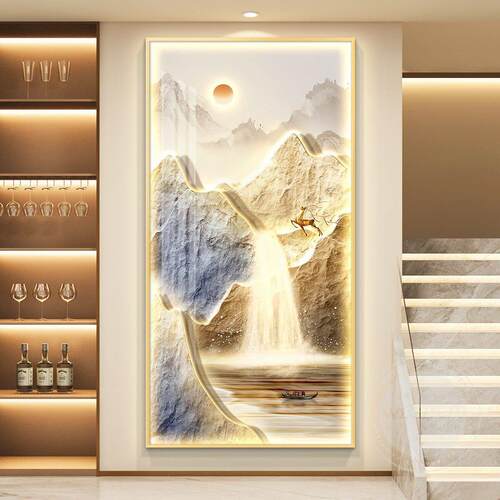 流水生财led灯入户玄关装饰画走廊过道挂画壁画现代高级感山水画