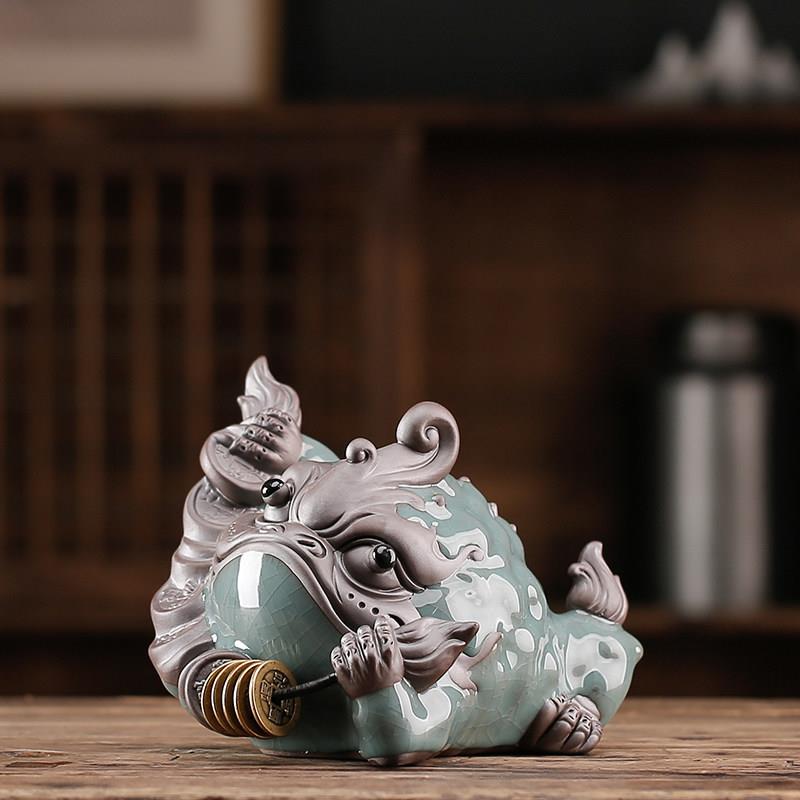 招财哥窑茶宠金蟾摆件创意精品可养蟾蜍茶玩茶桌茶盘饰品茶道配件