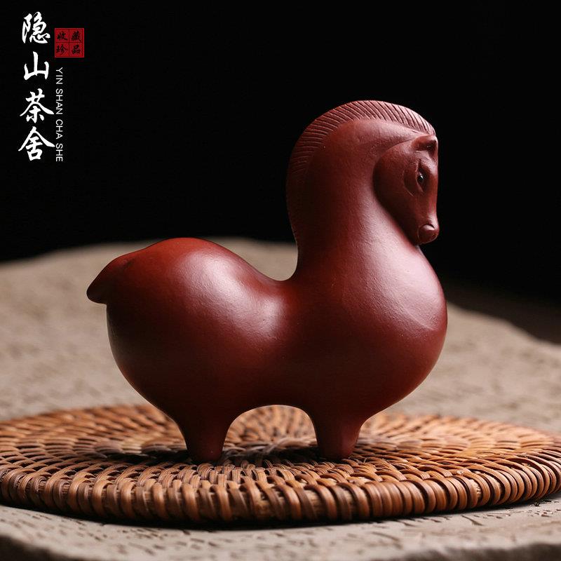 宜兴原矿紫砂茶宠摆件唐马朱泥名家全手工茶玩茶台装饰精品可养