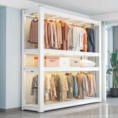 货架衣柜家用双层衣服挂衣架开 简易防尘衣帽架角钢货架置物 放式