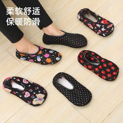 印花地板袜防滑底成人女保暖袜套冬季加绒加厚女士室内袜子早教袜