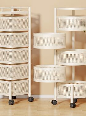 家用旋转置物架落地多层可移动收纳架冰箱夹缝方框圆形果蔬储物架