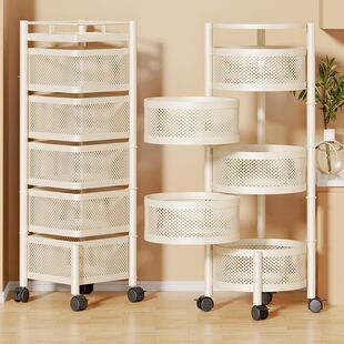 家用旋转置物架落地多层可移动收纳架冰箱夹缝方框圆形果蔬储物架