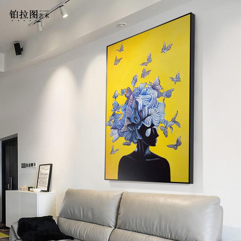 直销新款蝴蝶人物装饰画客厅抽象挂画玄关走廊过道酒店会所个性工图片