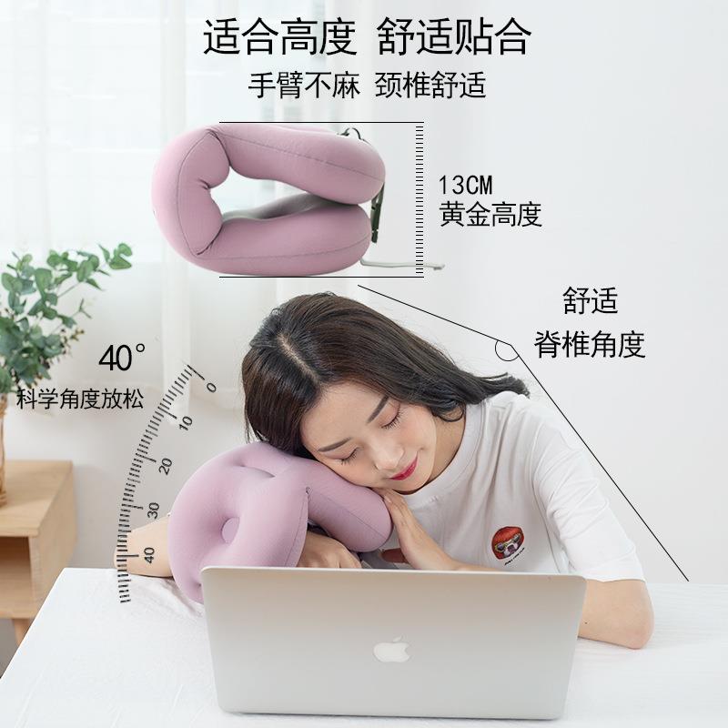 直销新款u形枕睡觉神器午睡枕折叠枕头办公趴睡枕泡沫粒子U型枕学