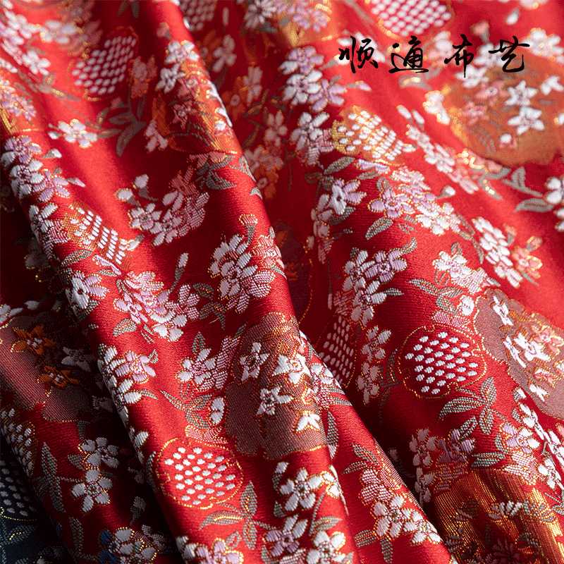 新款直销150宽幅织锦缎石竹花小碎花儿童服钢笔套DIY口金包旗袍复