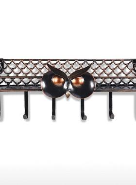 直销新款跨境工艺品多功能猫头鹰挂钩铁艺网格墙上置物架壁挂整理