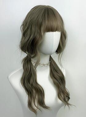 直销新款假发栗子灰米灰色公主头长卷发假发女双马尾扎辫子52cm全