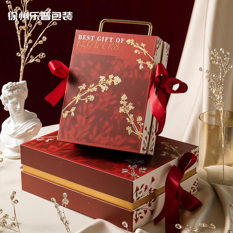 直销新款伴手礼盒子花影礼盒红色手提结婚喜礼送伴娘商务礼盒节日