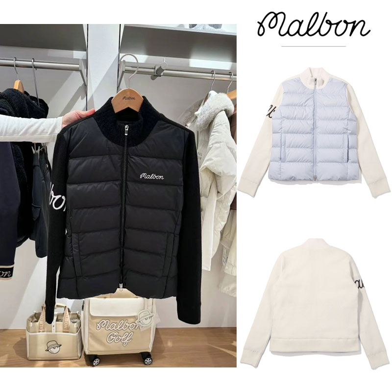 25年冬韩国MALBON高尔夫服装女立领拉链羽绒针织开衫外套运动保暖