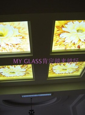 厂家定做钢化雕刻工艺术玻璃隔断玄关屏风天花吊顶灯罩富贵牡丹花