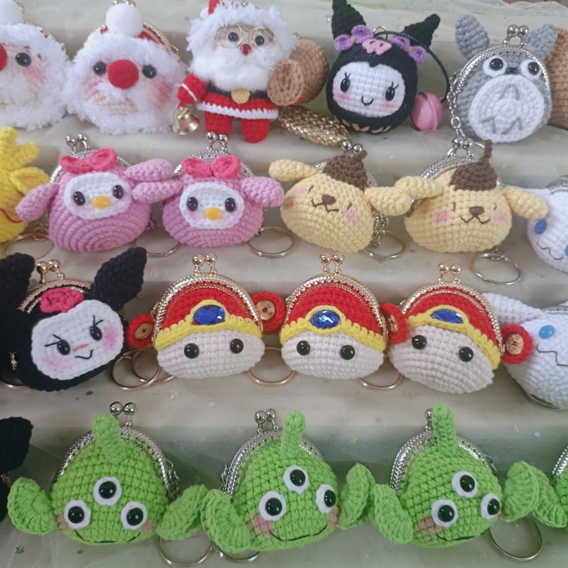 成品同款卡通迷你硬币针织金口零钱包挂件钥匙扣手工5cm