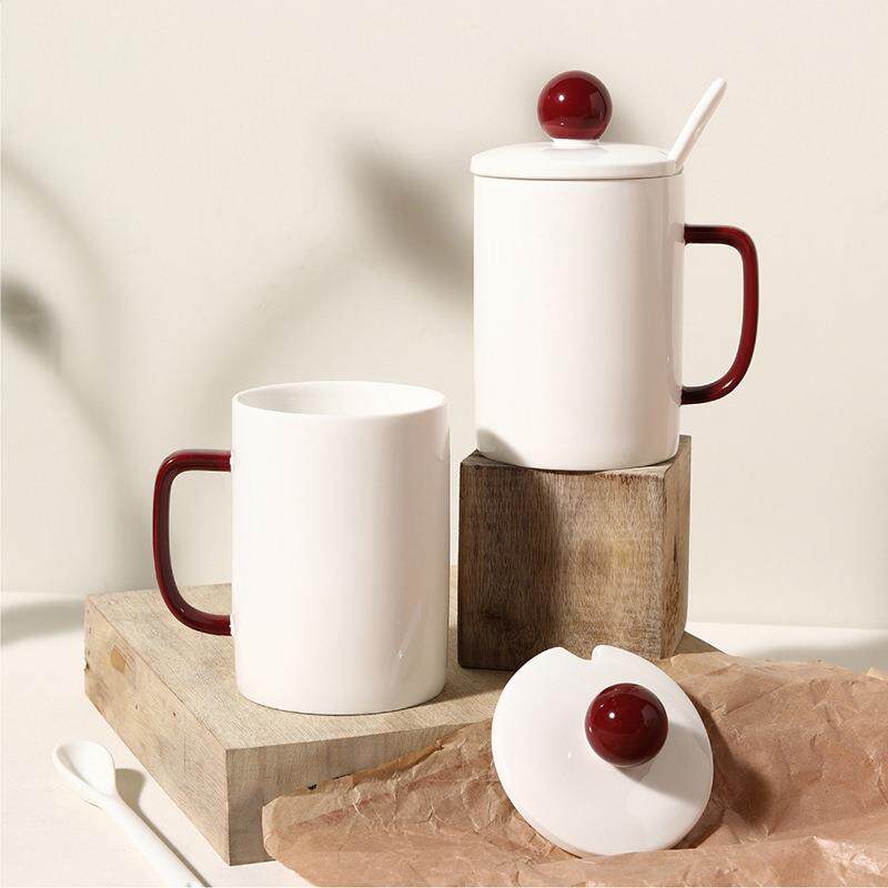 直销新款陶瓷纯色马克杯带盖带勺子情侣水杯家用牛奶杯咖啡杯办公