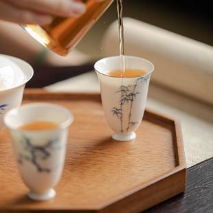 釉下彩手绘高足主人杯青花白瓷茶杯单杯日式 直销新款 陶瓷描金品茗
