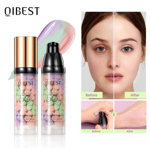 QIBEST跨境三色防护隔离霜 均匀肤色妆前提亮打底隔离遮瑕 隔离霜