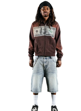 Y2K男士复古运动衫原宿美元3D印花拉链卫衣街头穿搭哥特嘻哈开衫