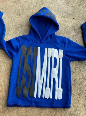 Y2K字母印花帽衫宽松oversize外套撕边破坏卫衣Sports sweatshirt