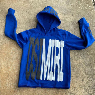 Y2K字母印花帽衫宽松oversize外套撕边破坏卫衣Sports sweatshirt