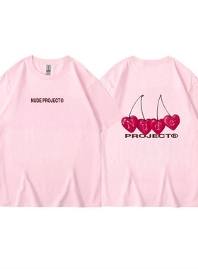 Cherry-printed T-shirt男女同款短袖T恤夏季宽松休闲百搭上衣