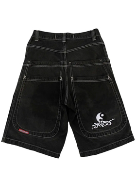 Y2K Hip Hop Gothic Jeans欧美高街五分裤潮牌暗黑哥特风牛仔短裤