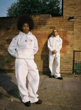 Light gray clothes欧美休闲抓绒运动裤Trapstar字母印花连帽卫衣