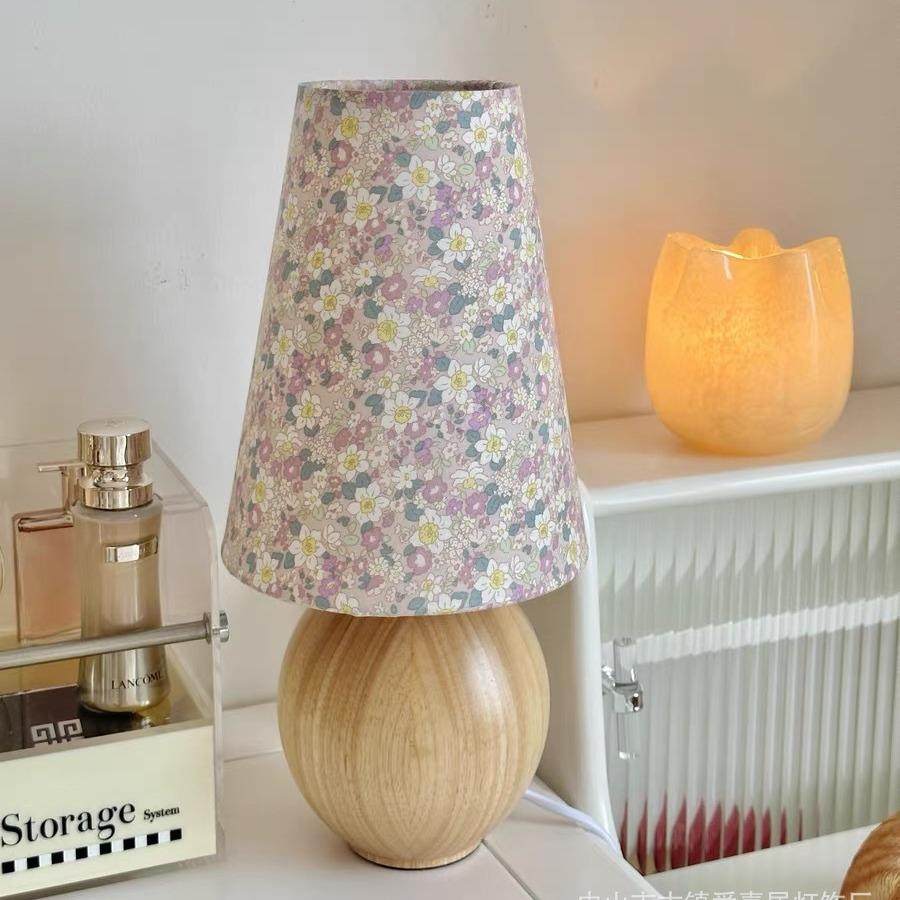 复古实木碎花台灯法式浪漫氛围感床头灯韩式博主卧室装饰氛围灯,纺织面料/辅料/配套,纺织机械配件,淘宝优惠券,粉丝福利购,淘宝优惠卷