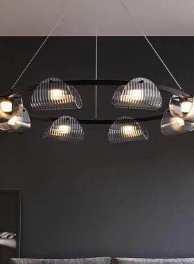 2025新款意式极简客厅吊灯现代黑色大气圆形玻璃简约餐厅卧室灯具