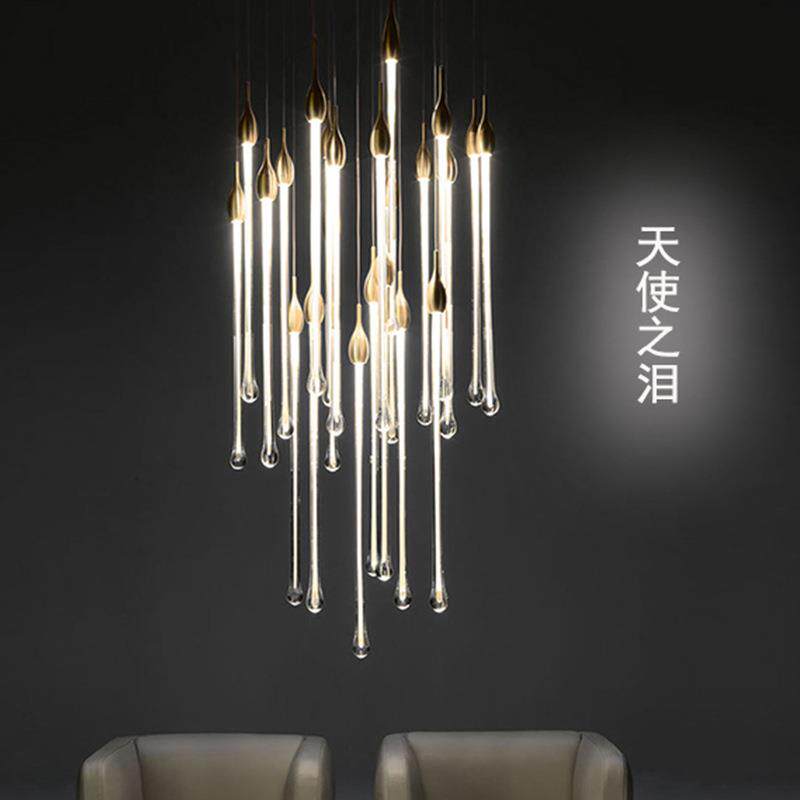 外贸楼梯灯吊线水滴玻璃吊灯后现代简约复式楼跃层吧台组合灯