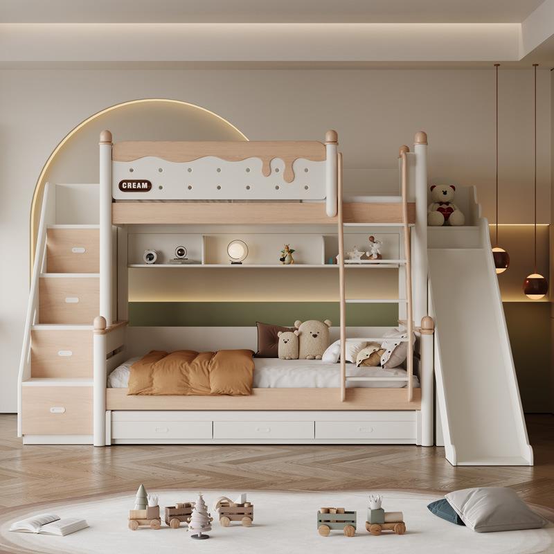 全实木儿童床上下床双层床姐弟床上下铺子母床高低床原木色公主床