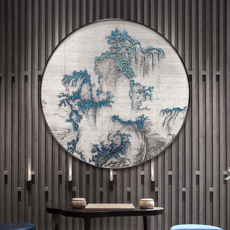 新中式圆形装饰画立体实物画玄关卧室客厅挂画入户走廊立体钉子画