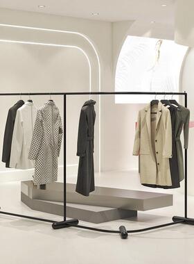 服装店中岛展示架落地式L形转角挂衣架男女装店黑色加粗陈列货架