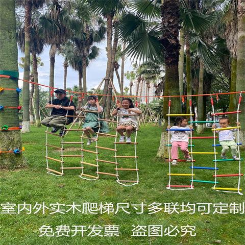 儿童户外爬梯幼儿园攀爬梯室内外软梯实木三联梯攀爬感统训练器材