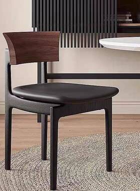 北欧实木黑色餐椅现简约轻奢靠背单人椅中古设计师茶椅办公室洽谈