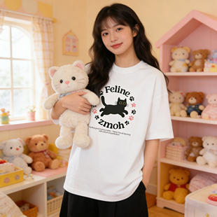 ZMOH圆领男士短袖2026年夏季新款纯棉透气女T恤落肩白色美式上衣