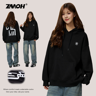 ZMOH加绒卫衣情侣连帽马年2025年秋冬新款男生保暖长袖黑色上衣女