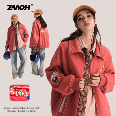 ZMOH男士棒球服美式外套女生防风保暖圣诞秋冬装刺绣情侣飞行夹克