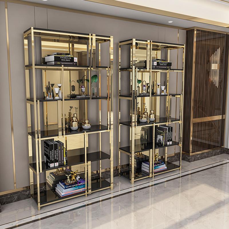 后现代办公室书架客厅隔断展示架北欧轻奢书柜不锈钢落地置物架