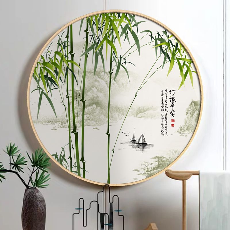 客厅墙壁挂画新中式圆形装饰画中国风竹子画竹报平安卧室壁画餐厅图片