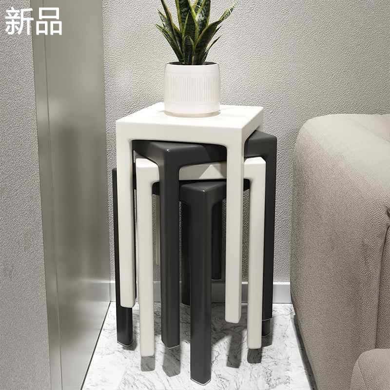塑料凳子家用加厚可叠放客厅方凳现代简约高板凳备用胶凳餐桌新品