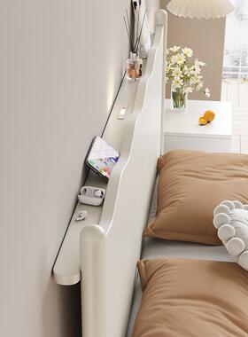 奶油风波实木床白人色小户型主卧双人床式复古涟漪浪床1.L021款5