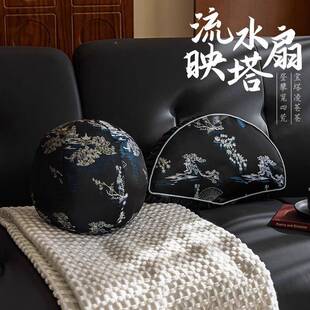 新形式圆形抱枕客腰厅沙发床头F77TS7T7靠垫扇椅子枕复古黑色松鹤
