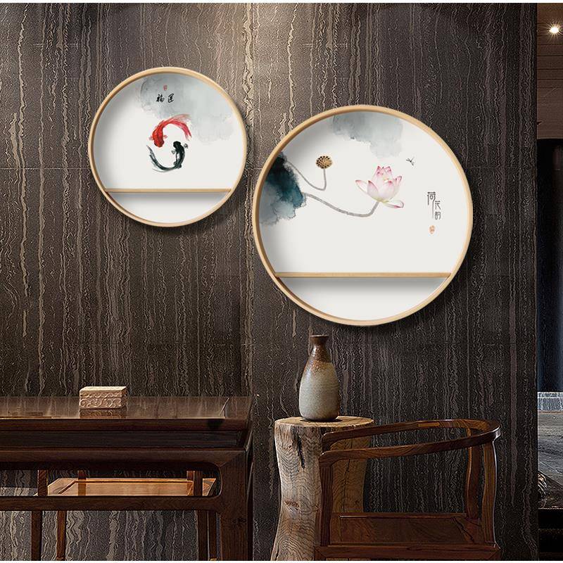 实玄圆形禅意装饰画新挂中式客厅入户MDX关画餐厅茶室日式木水墨图片