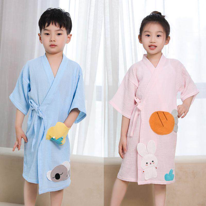 夏季薄款儿童浴袍吸水速6干纯棉CMFlQ37+穿纱布衣棉式全到15岁浴