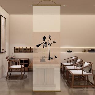 墨法字水体双面透景屏风纱中式卷帘隔断帘挂帘窗书法字体书帘玄纱