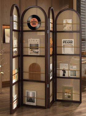 中古风客屏新中式风隔断厅藤折叠格栅编底座办公室餐das69490饮简