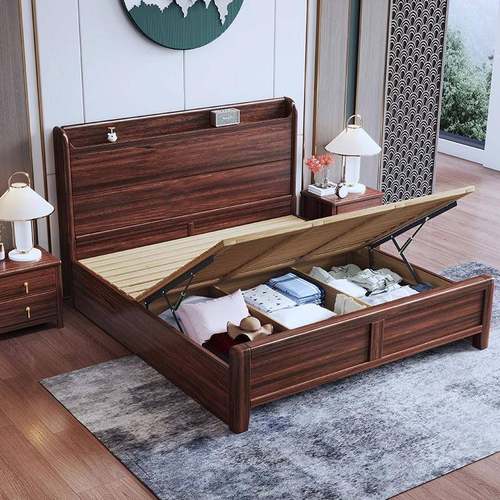 新轻中式乌木实木床.8米YS-SYY-2双人1床奢现代简约1.5米主卧储物