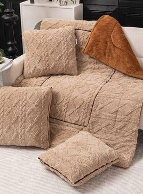 纯色双面加厚塔绒抱头枕被子两pxx10054公用汽车上夫办室保暖靠垫